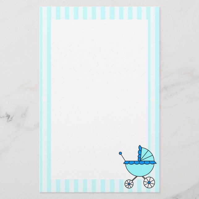Blue Stripes Baby Carriage Stationery (Front)