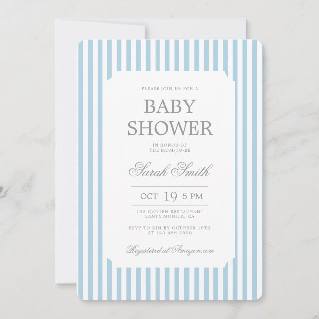 Blue Stripes Baby Shower Boy Invitation (Front)