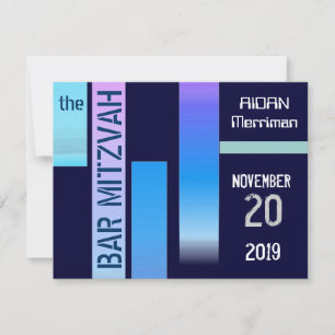 Blue Stripes Bat Mitzvah Bar Mitzvah Invitation