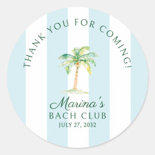 Blue Stripes Beach Club Bridal Shower Thank You Classic Round Sticker