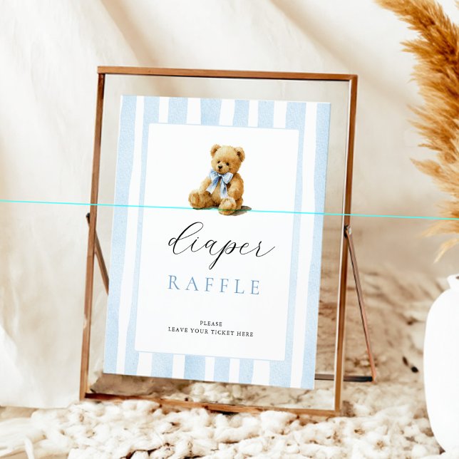 Blue Stripes Bear Baby Shower Diaper Raffle  Poster (Creator Uploaded)