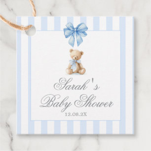 Blue Stripes Bear Baby Shower Favor Tags