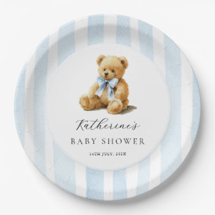Blue Stripes Bear Baby Shower  Paper Plate