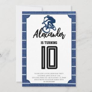 Blue Stripes BMX Bike Birthday Invitation