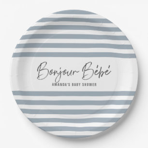 Blue Stripes Bonjour Bebe Paper Plate