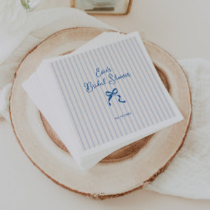 Blue Stripes Bow Bridal Shower Napkin