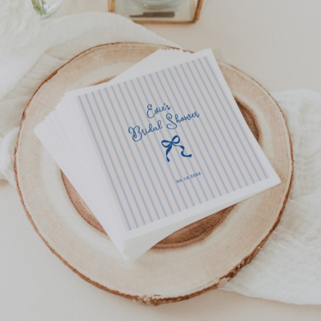 Blue Stripes Bow Bridal Shower Napkin (Creator Uploaded)