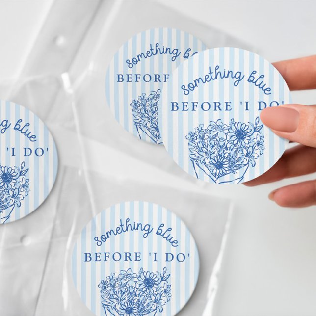 Blue Stripes Bridal Shower Classic Round Sticker (Creator Uploaded)