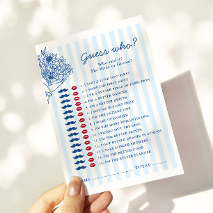 Blue Stripes Bridal Shower Guess Who Game Card