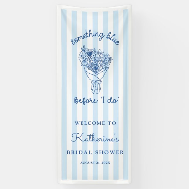 Blue Stripes Bridal Shower Welcome Banner (Vertical)