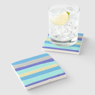 Blue Stripes Brushstrokes Stone Coaster