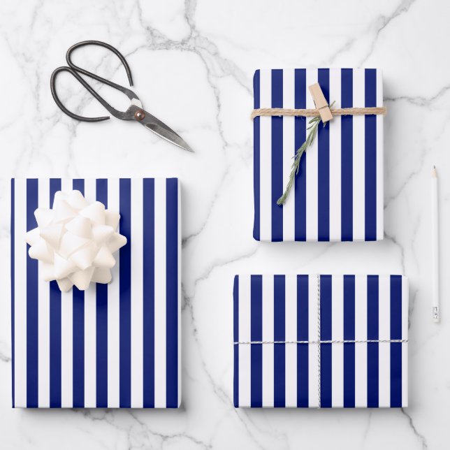 Blue stripes classic navy modern fresh wrapping paper sheet (Front)