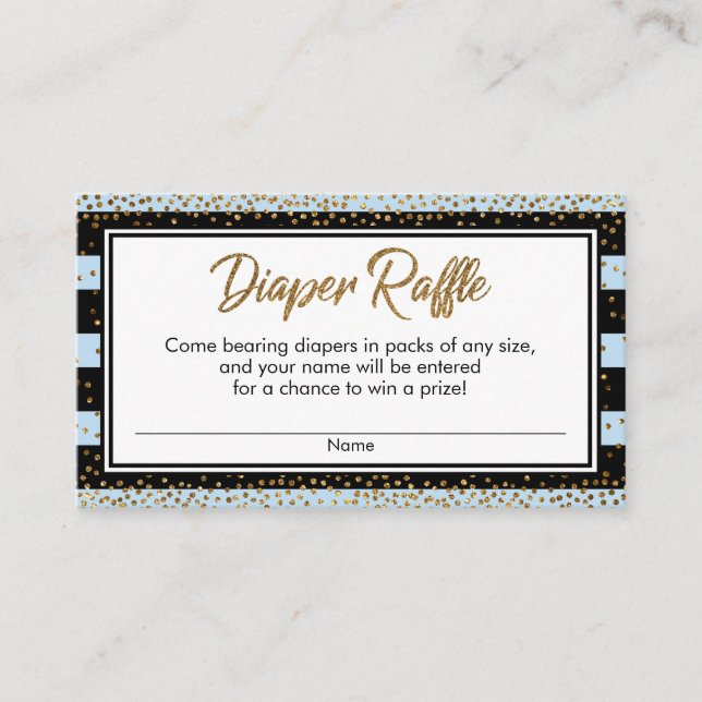 Blue Stripes & Confetti Diaper Raffle Ticket Cards (Front)
