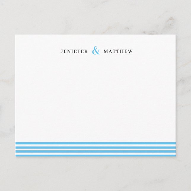 Blue Stripes Couples Personalised Statione Postcard (Front)