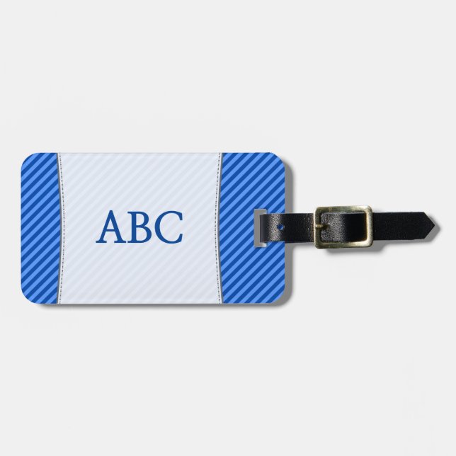 Blue Stripes + Custom 3 Letter Initials Luggage Tag (Front Horizontal)