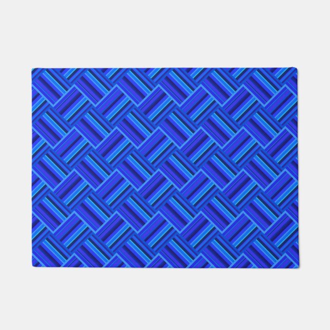 Blue stripes diagonal weave pattern doormat (Front)