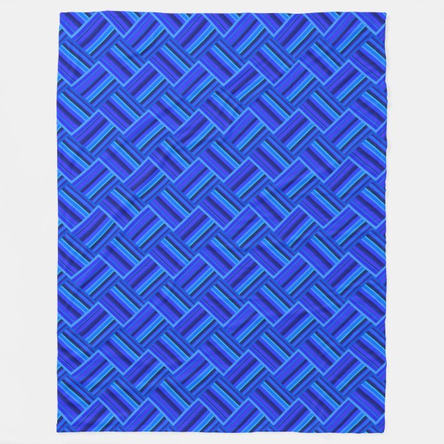 Blue stripes diagonal weave pattern fleece blanket (Front)