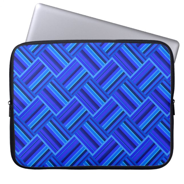 Blue stripes diagonal weave pattern laptop sleeve (Front)