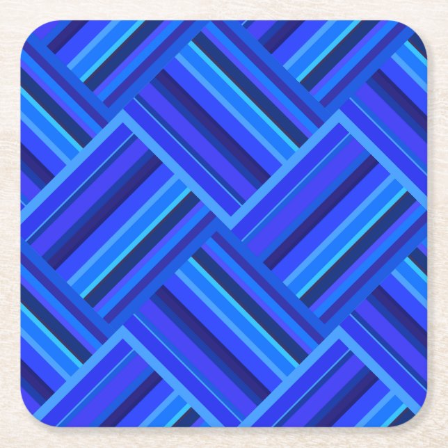 Blue stripes diagonal weave pattern square paper coaster (Front)