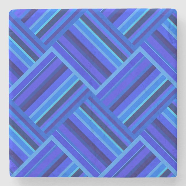 Blue stripes diagonal weave pattern stone coaster (Front)