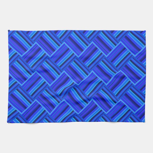 Blue stripes diagonal weave pattern tea towel (Horizontal)