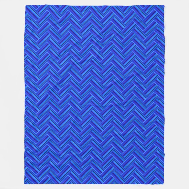Blue stripes double weave pattern fleece blanket (Front)