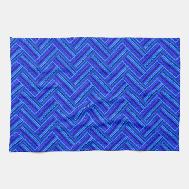Blue stripes double weave pattern tea towel (Horizontal)