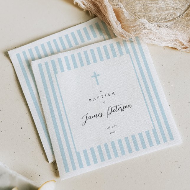 Blue Stripes Elegant Baptism Paper Napkin (Creator Uploaded)