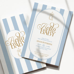 Blue Stripes Elegant Vintage Baby Shower Invitation