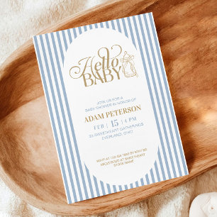 Blue Stripes Elegant Vintage Boy Baby Shower Invitation