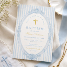 Blue Stripes Elegant Vintage Boy Baptism