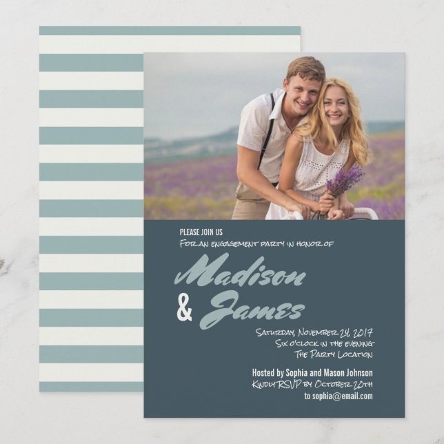 Blue Stripes | Engagement Party Invitations (Front/Back)