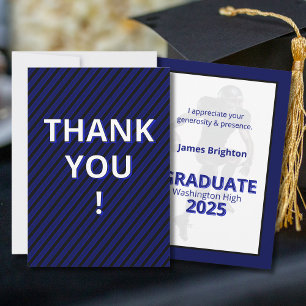 Blue Stripes Football Theme Graduation Thank You Card