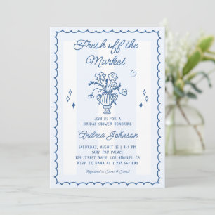 Blue Stripes Fresh off the Market Bridal Shower Invitation