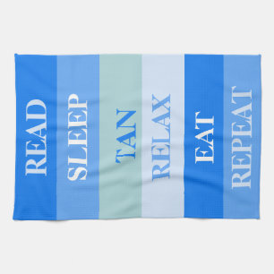 Blue Stripes Funny Words Tea Towel
