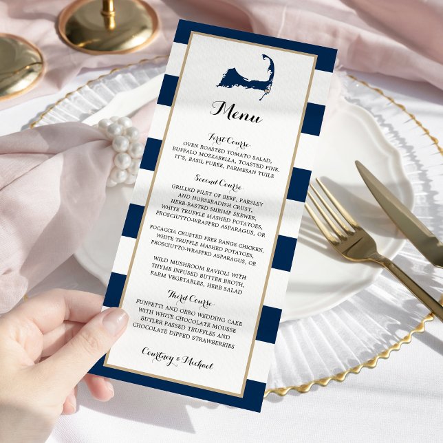 Blue Stripes Gold Chatham Cape Cod Wedding Menu (Creator Uploaded)