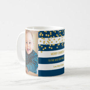 Blue Stripes Gold Photo Best Grandpa Christmas Coffee Mug
