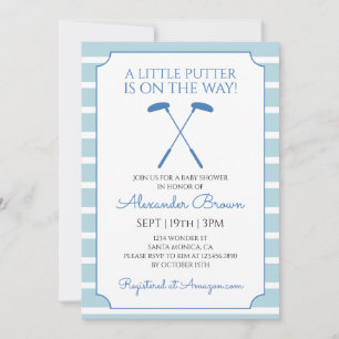 Blue Stripes Golf Boy Baby Shower Invitation