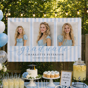 Blue Stripes Graduation 3 Photo Banner