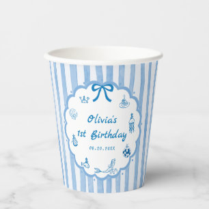Blue Stripes Hand Drawn Summer Birthday Paper Cups
