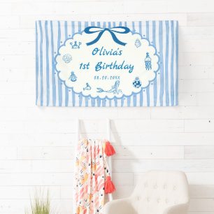 Blue Stripes Hand Drawn The Summer Birthday Banner