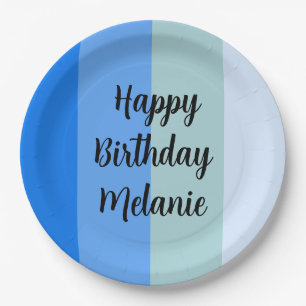 Blue Stripes Happy Birthday Paper Plate