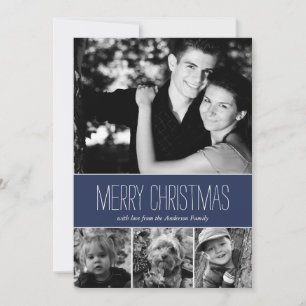 Blue Stripes Happy Holidays Photo Card