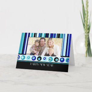Blue Stripes Happy New Year Photo Card