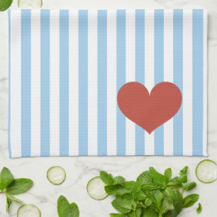 Blue Stripes & Heart Tea Towel