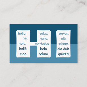 Blue stripes international languages hello busines business card