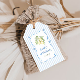  Blue Stripes Lemonade Birthday Gift Tags