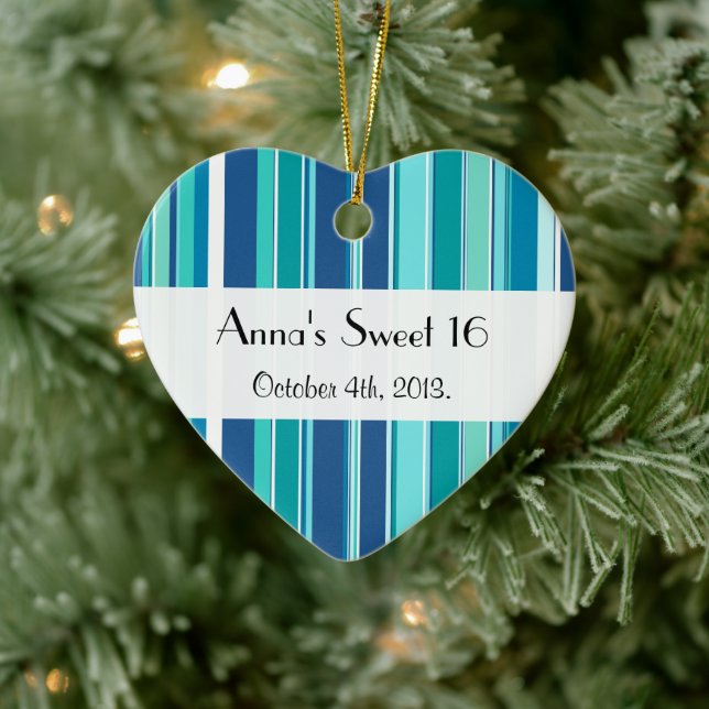 Blue Stripes, Lines, Striped Pattern, Sweet 16 Ceramic Tree Decoration (Tree)