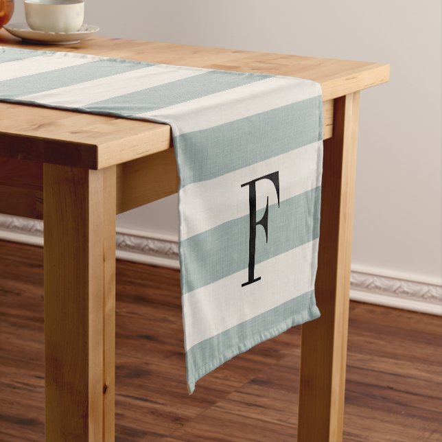 Blue Stripes Monogram | Modern Farmhouse Short Table Runner (In Situ)
