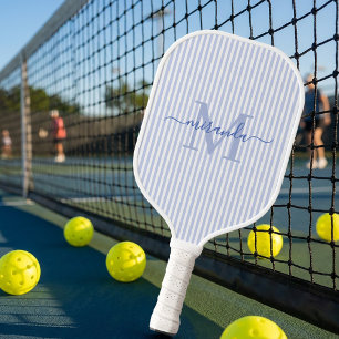 Blue Stripes Monogram Name Pickleball Paddle